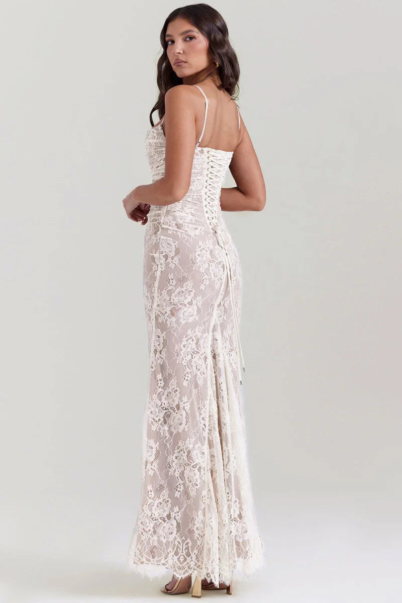 LAVIVE Shoulder-On Floral Lace Maxi Dress