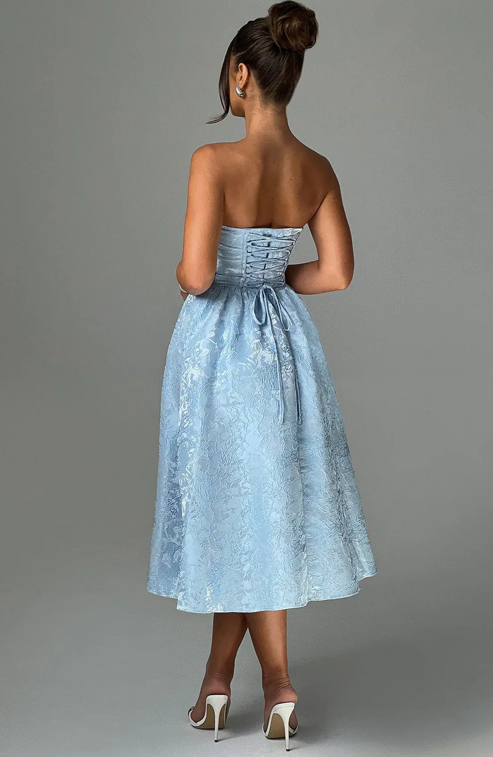 LAVIVE Strapless Jacquard Midi Dress