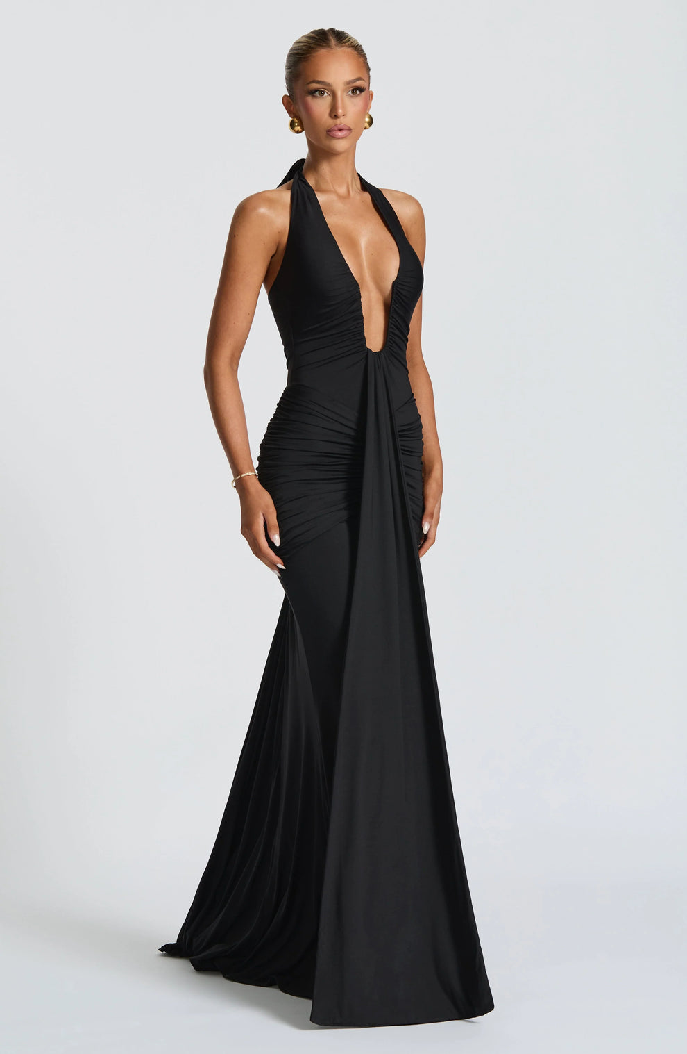 LAVIVE Draped Jersey Maxi Dress
