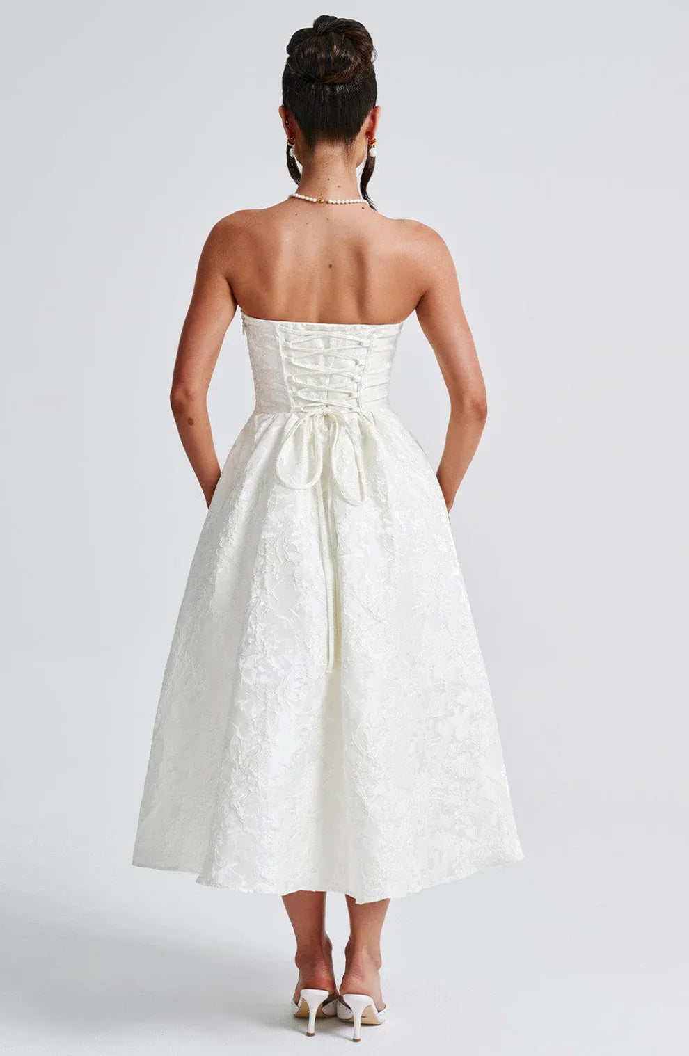 LAVIVE Strapless Jacquard Midi Dress