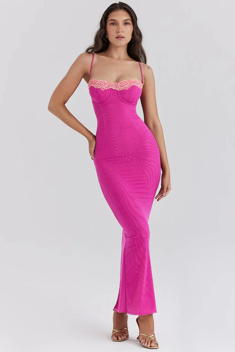 LAVIVE Contrast Lace Slit Maxi Dress