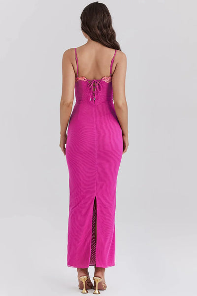 LAVIVE Contrast Lace Slit Maxi Dress