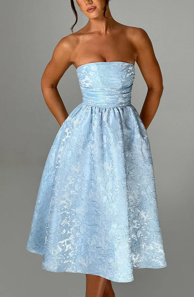 LAVIVE Strapless Jacquard Midi Dress