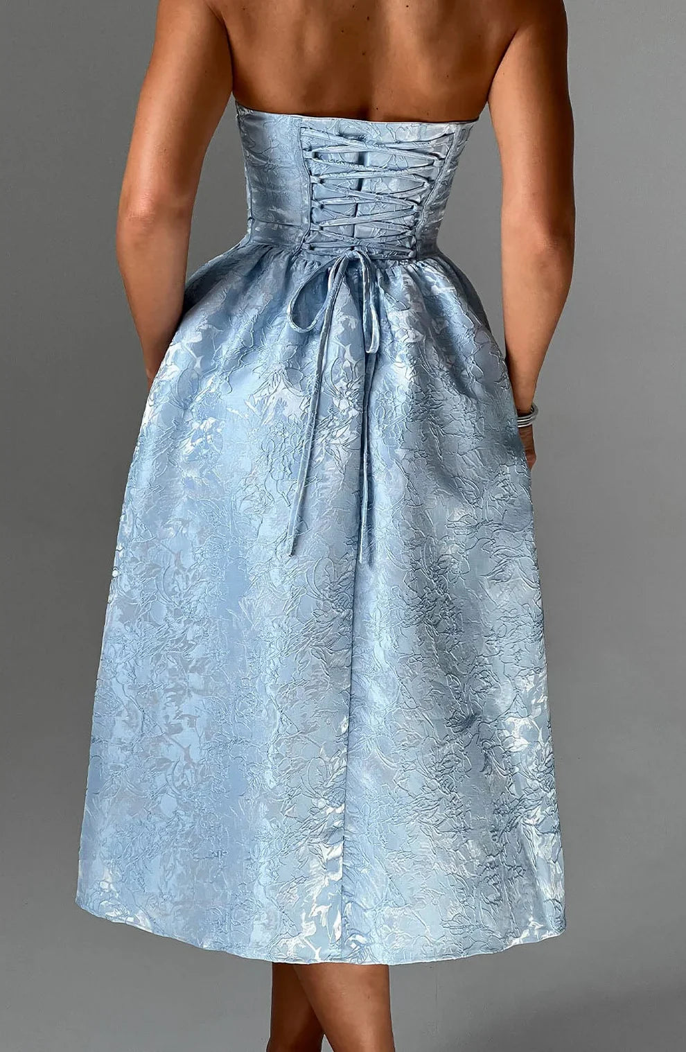 LAVIVE Strapless Jacquard Midi Dress