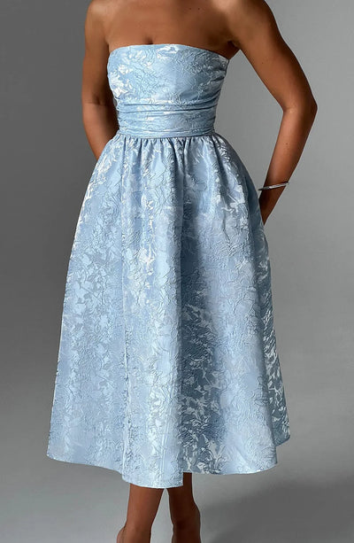 LAVIVE Strapless Jacquard Midi Dress