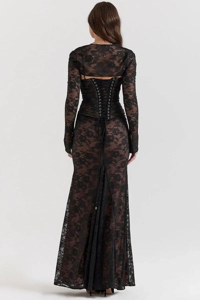 LAVIVE Shoulder-On Floral Lace Maxi Dress