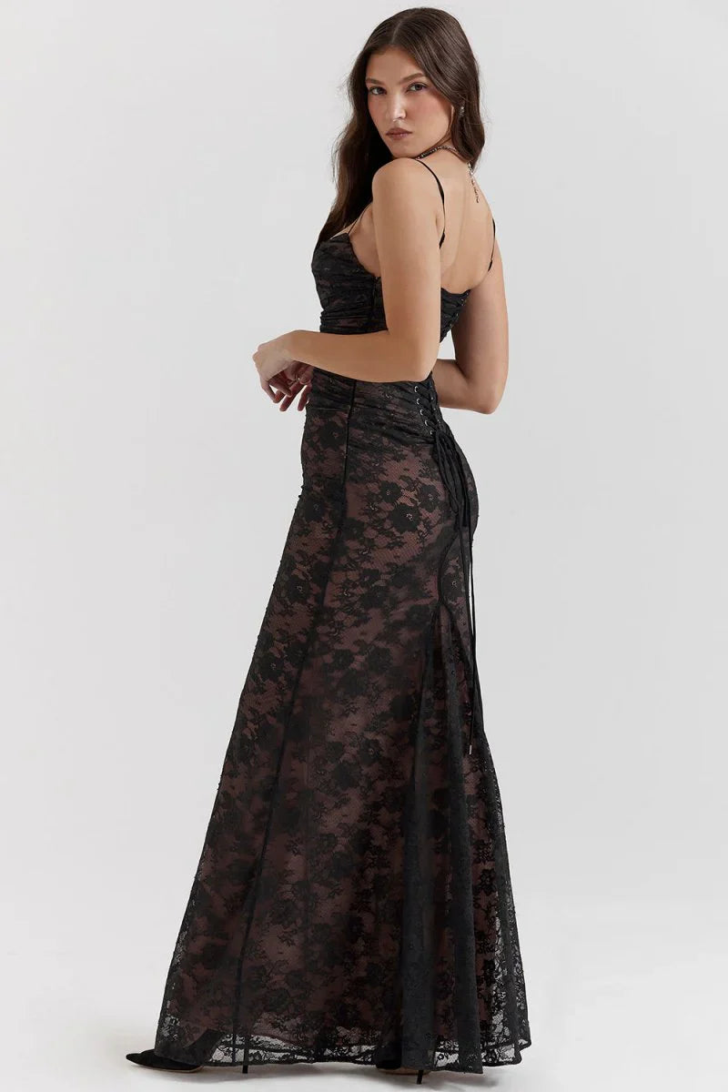 LAVIVE Shoulder-On Floral Lace Maxi Dress