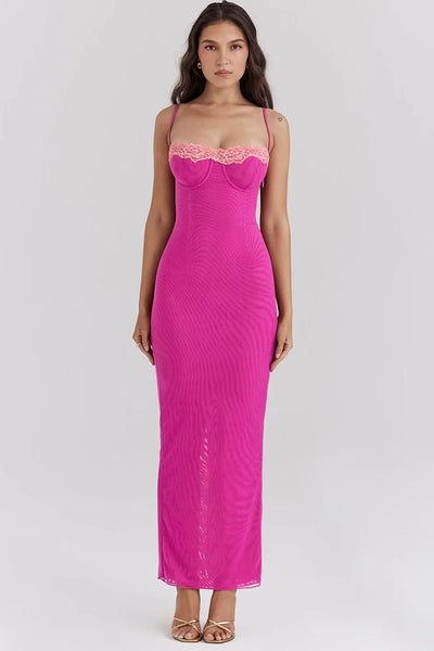 LAVIVE Contrast Lace Slit Maxi Dress