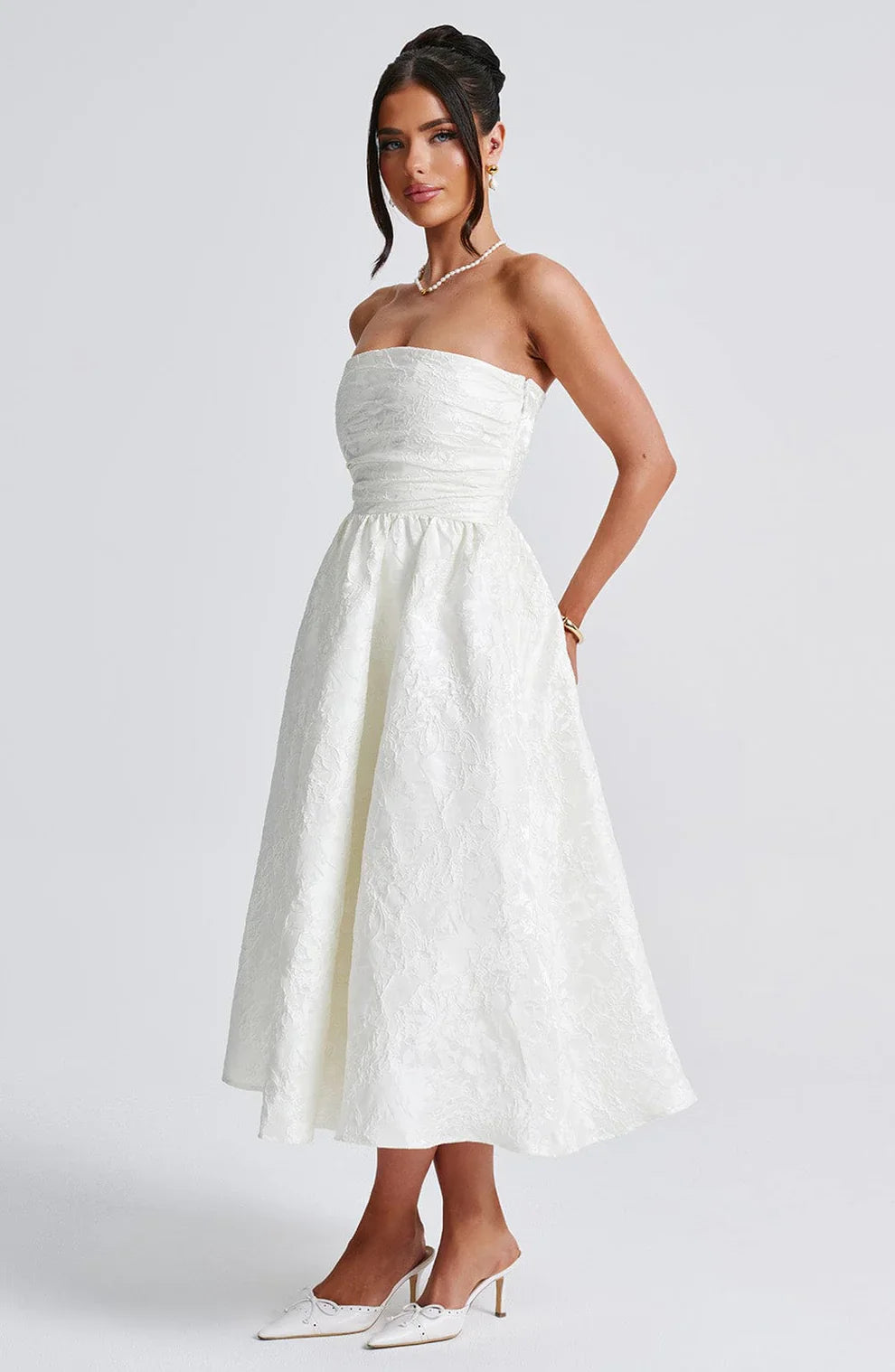 LAVIVE Strapless Jacquard Midi Dress